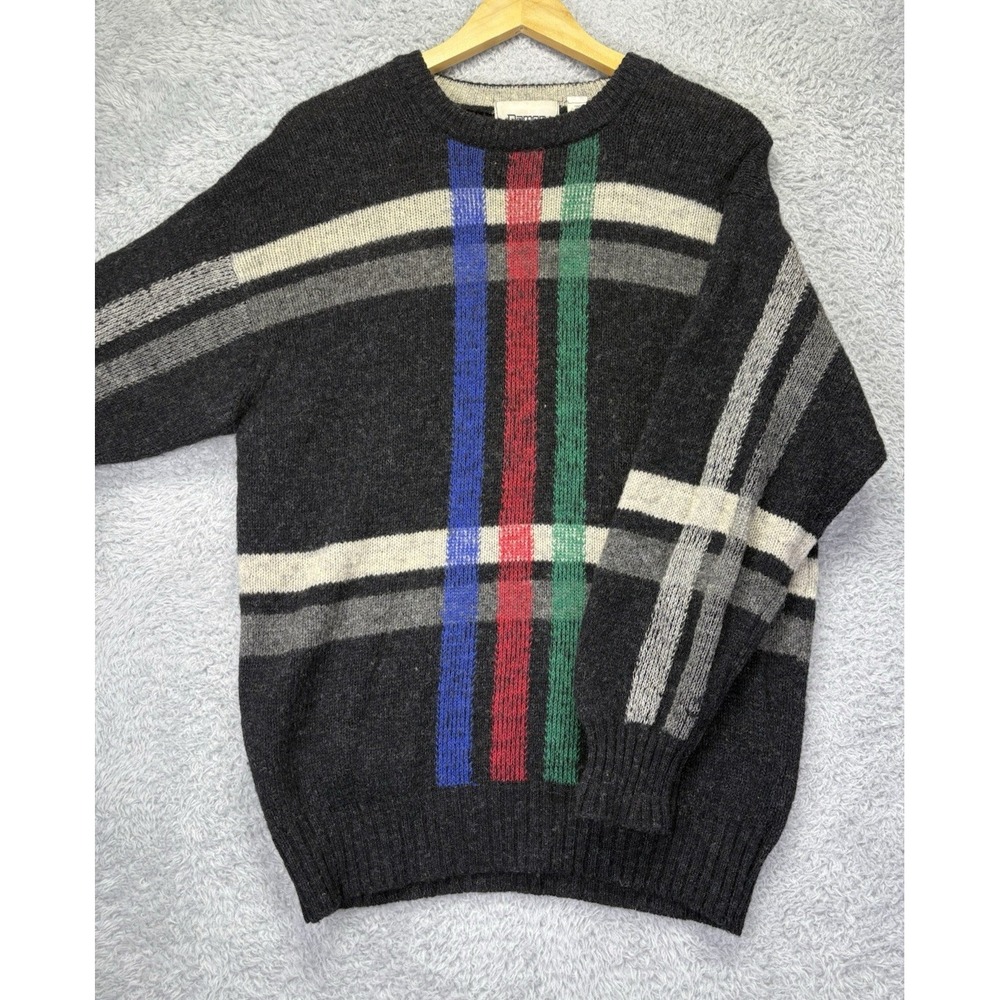 VTG Damon Mens M 100% Pure Wool Sweater Striped Made England 90s Grunge Grandpa